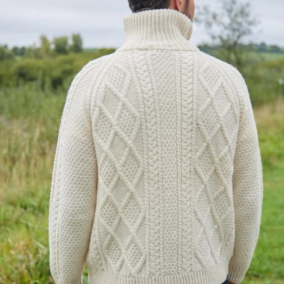 BLARNEY WOOLLEN MILLS ARANS - Hand-Knit Full Zip Aran Cardigan White Size 3XL - Picture 4 of 11